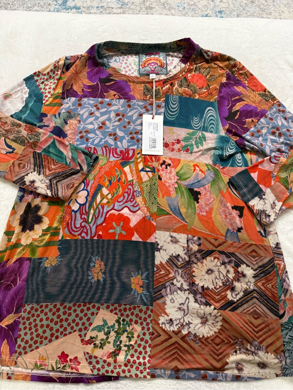 Johnny Was Sierra Top Tunic SZ L Floral Geometric Mix Print Bohemian $110 E04